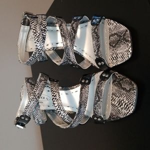 Black & white reptile print sandals